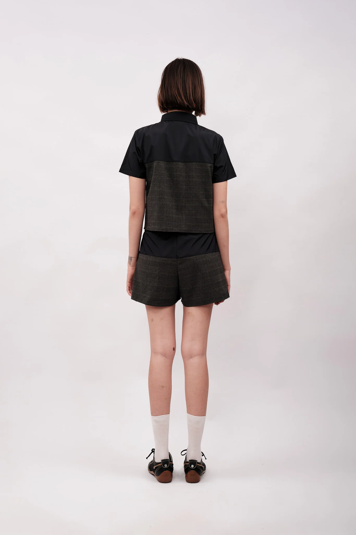 PATCHWORK POLO T-SHIRT - DARK GREY & NAVY BLUE - Image 3
