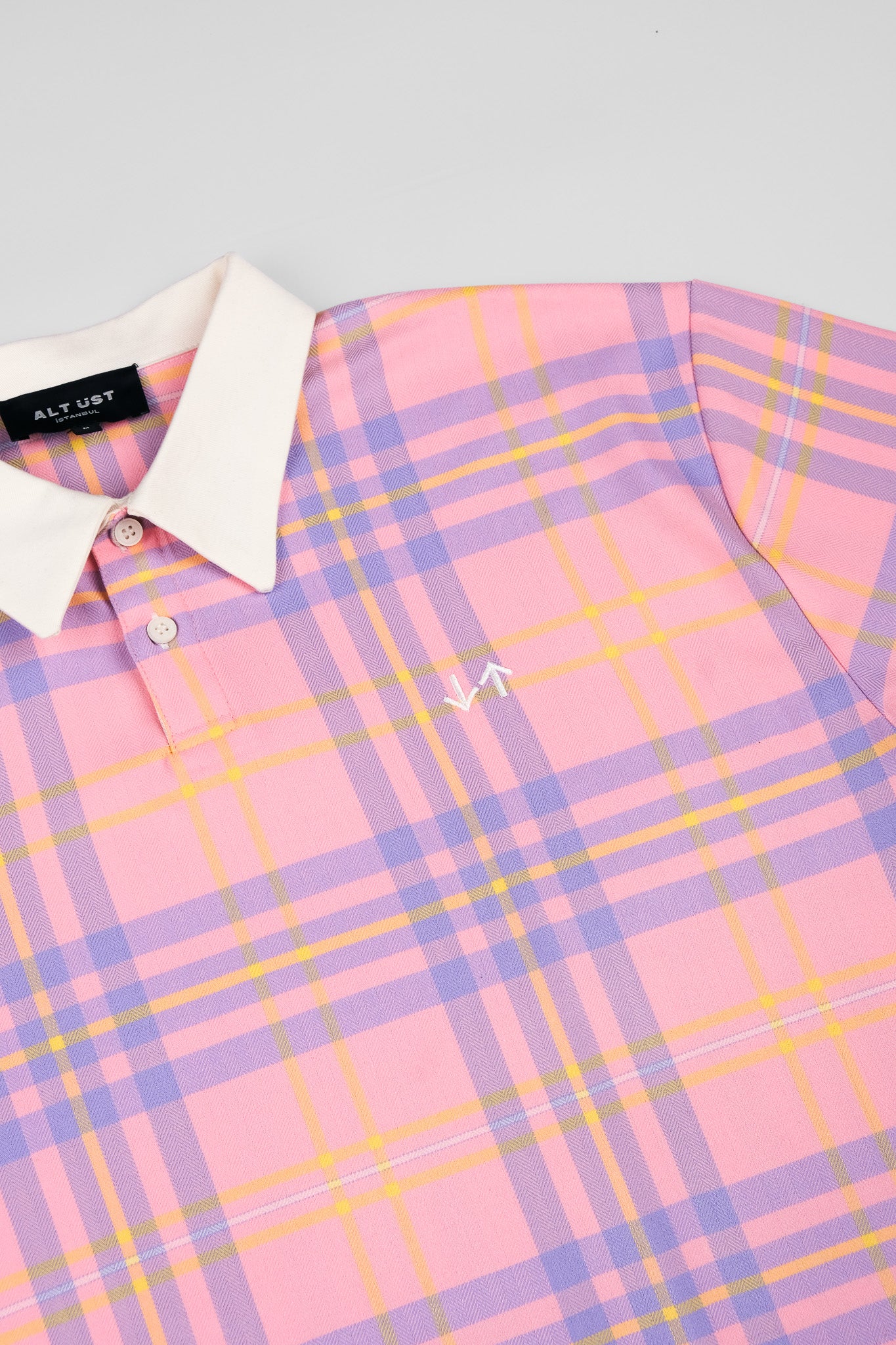 PLAID POLO T-SHIRT- PINK - Image 4