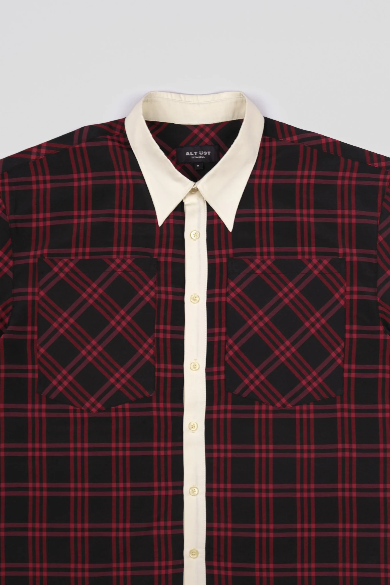 PLAID POPLIN SHIRT- RED - BLACK - Image 3